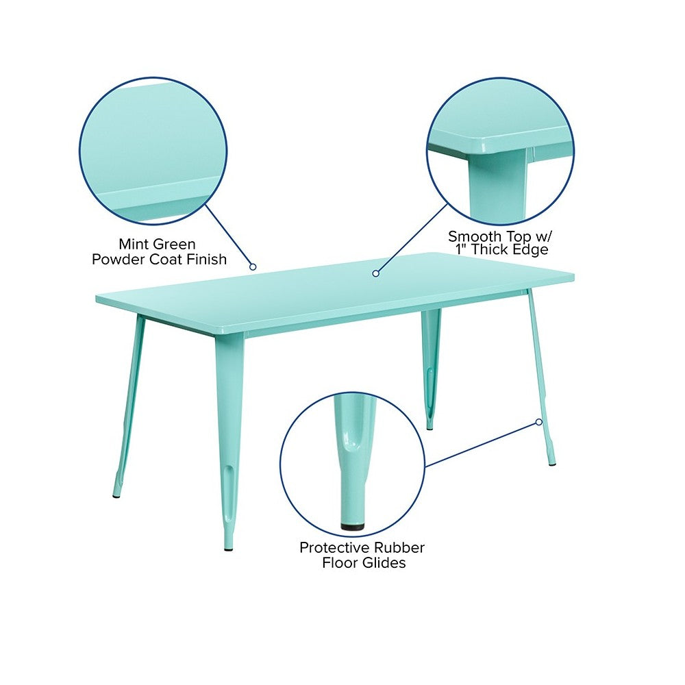 Commercial Grade 31.5" x 63" Rectangular Mint Green Metal Indoor-Outdoor Table
