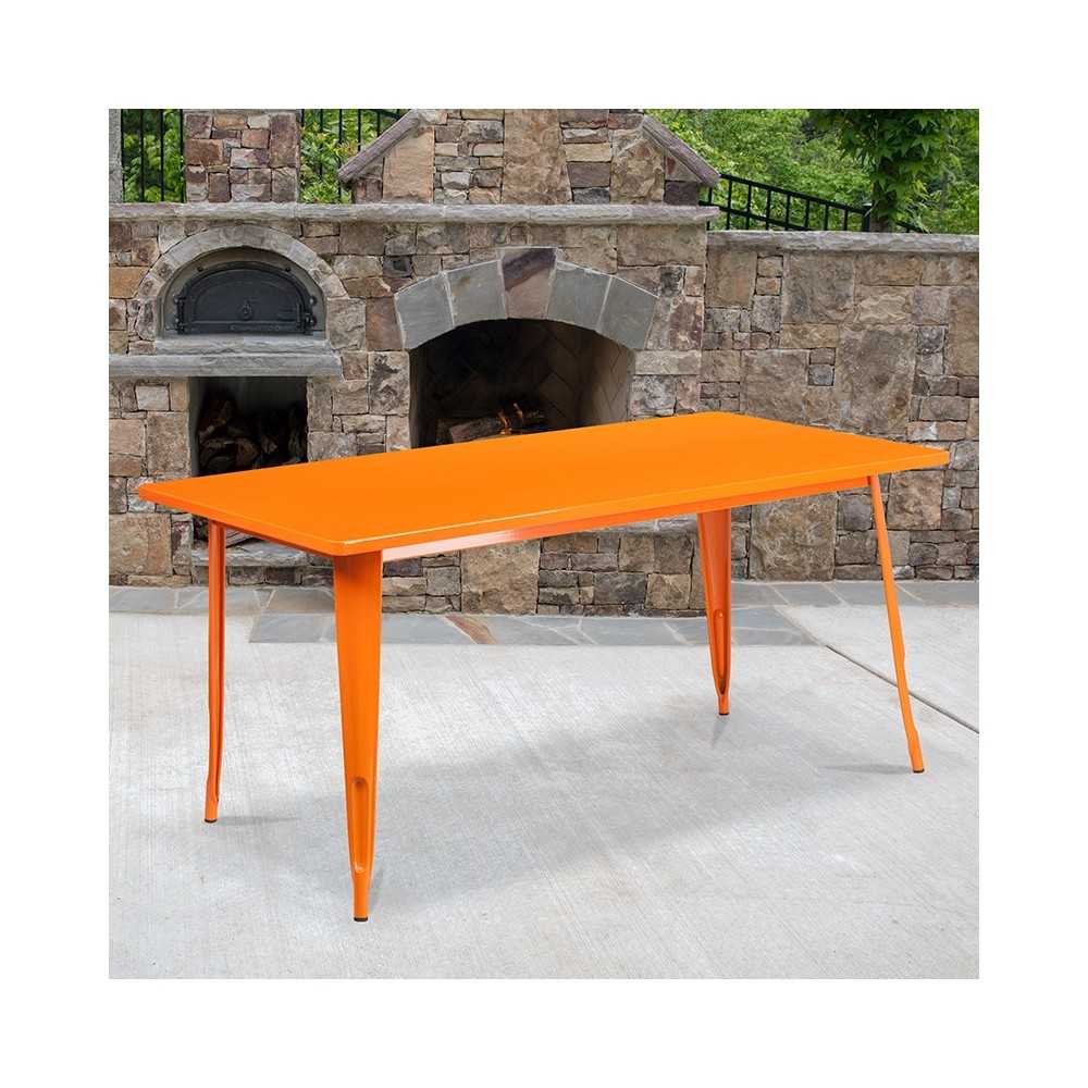 Commercial Grade 31.5" x 63" Rectangular Orange Metal Indoor-Outdoor Table
