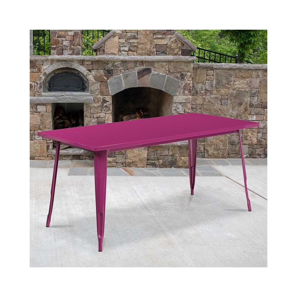Commercial Grade 31.5" x 63" Rectangular Purple Metal Indoor-Outdoor Table