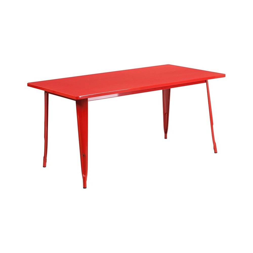 Commercial Grade 31.5" x 63" Rectangular Red Metal Indoor-Outdoor Table Set with 6 Stack Chairs