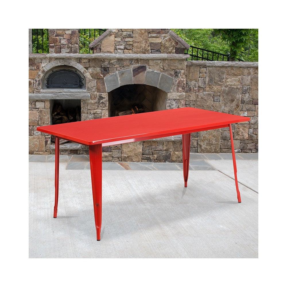 Commercial Grade 31.5" x 63" Rectangular Red Metal Indoor-Outdoor Table