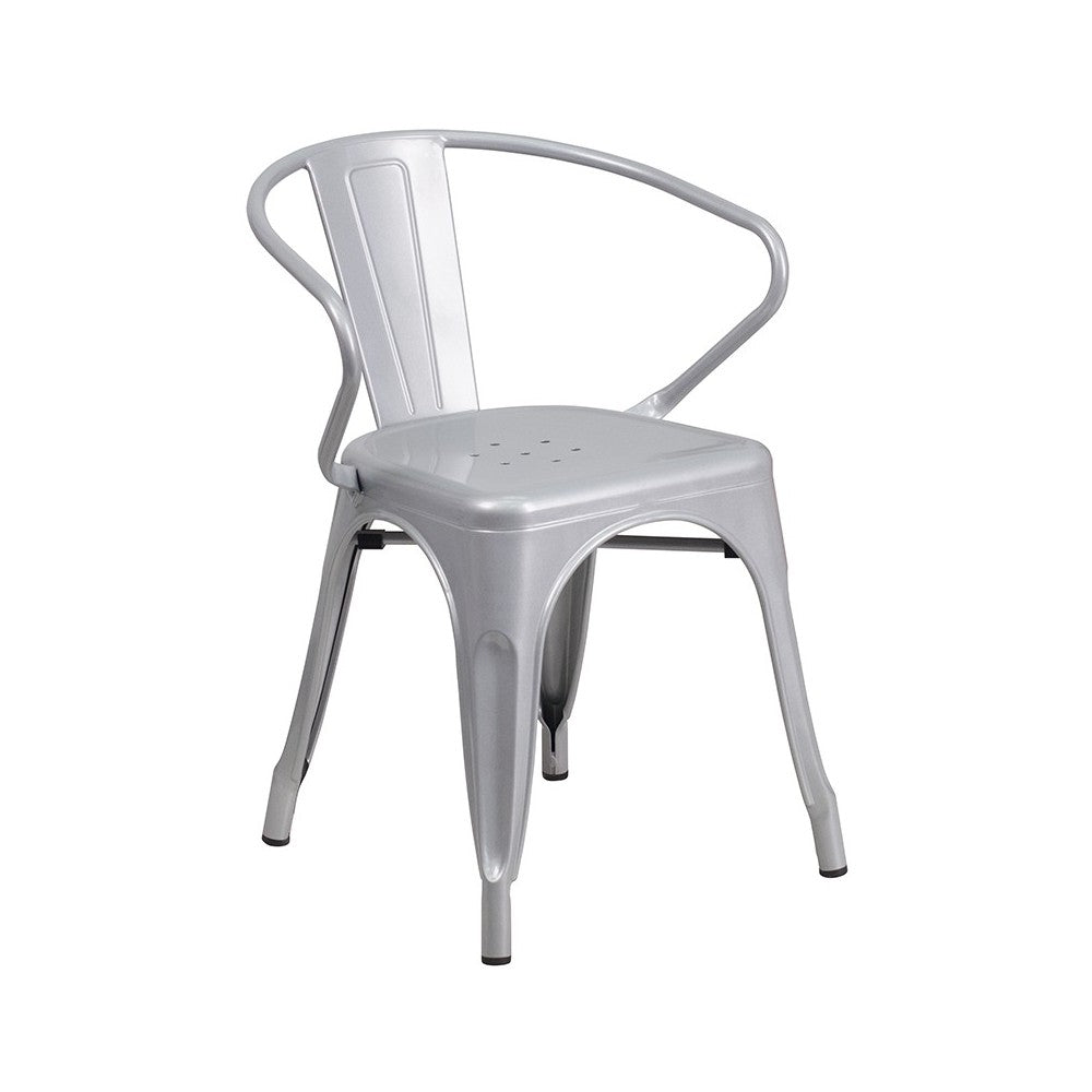 Commercial Grade 31.5" x 63" Rectangular Silver Metal Indoor-Outdoor Table Set with 6 Arm Chairs