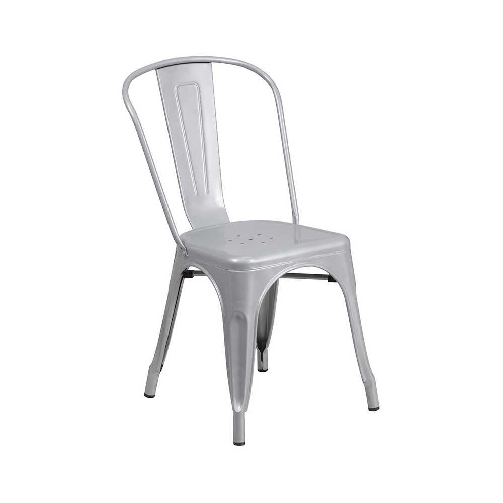Commercial Grade 31.5" x 63" Rectangular Silver Metal Indoor-Outdoor Table Set with 6 Stack Chairs