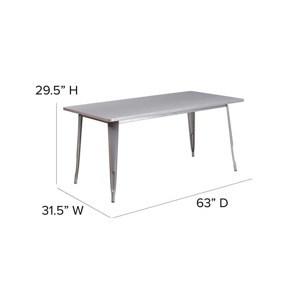 Commercial Grade 31.5" x 63" Rectangular Silver Metal Indoor-Outdoor Table
