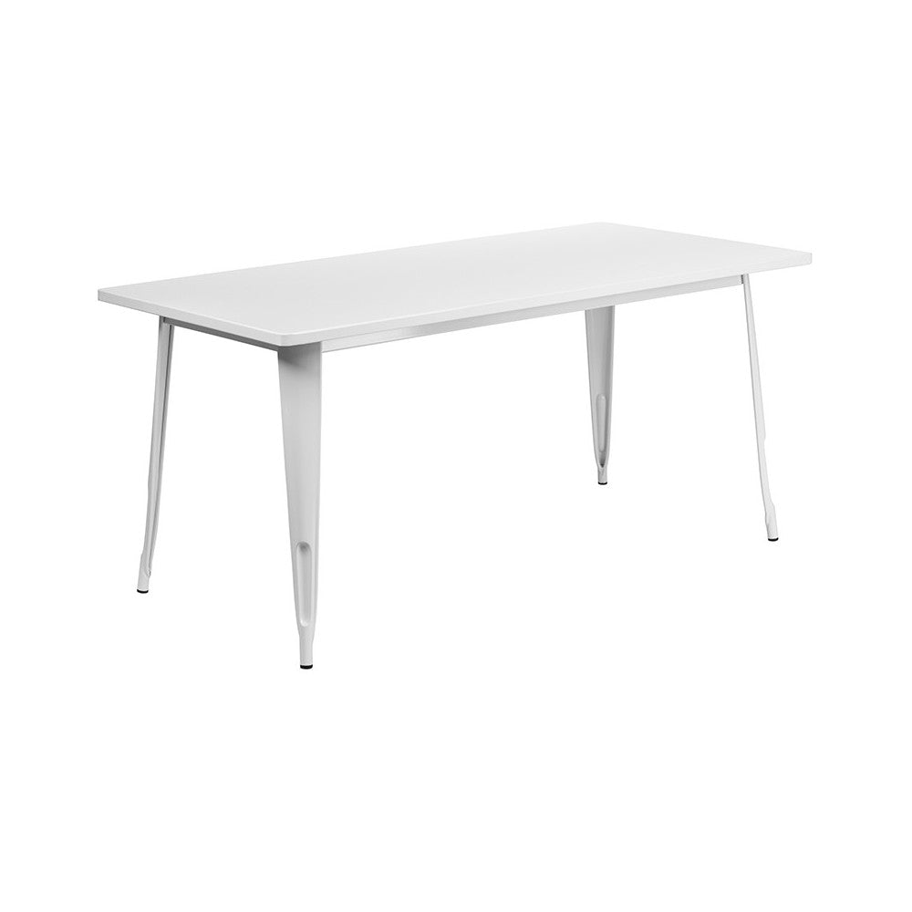 Commercial Grade 31.5" x 63" Rectangular White Metal Indoor-Outdoor Table Set with 4 Stack Chairs