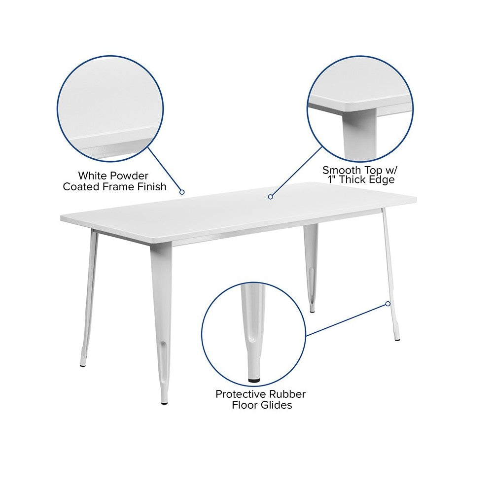 Commercial Grade 31.5" x 63" Rectangular White Metal Indoor-Outdoor Table