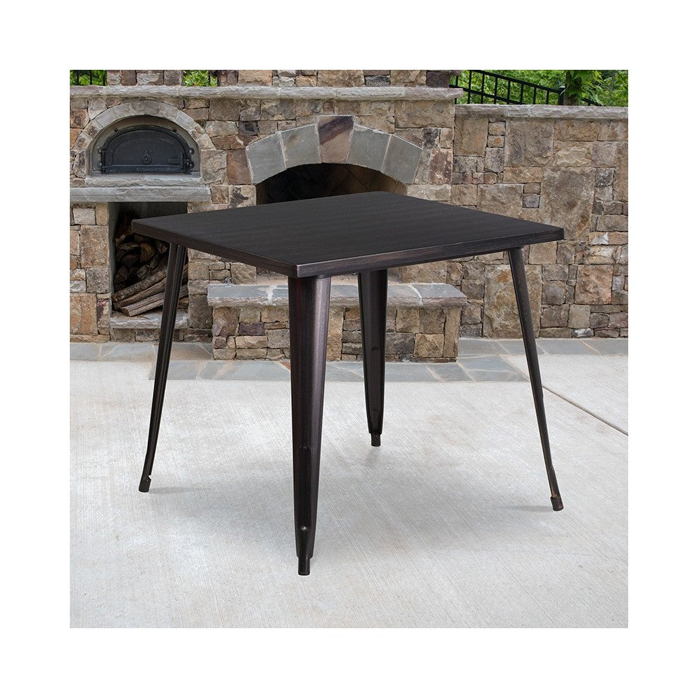 Commercial Grade 31.75" Square Black-Antique Gold Metal Indoor-Outdoor Table