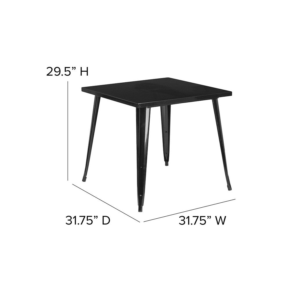 Commercial Grade 31.75" Square Black Metal Indoor-Outdoor Table