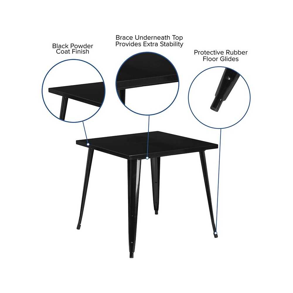 Commercial Grade 31.75" Square Black Metal Indoor-Outdoor Table