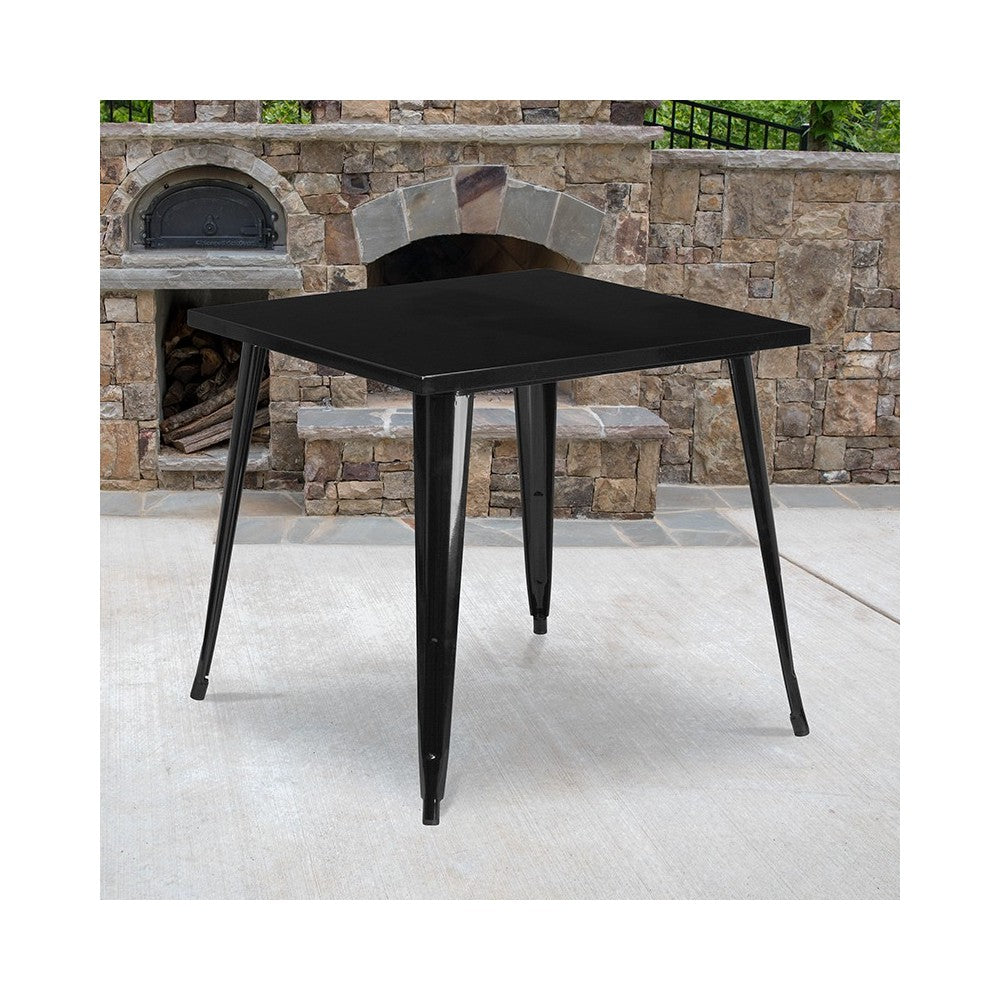 Commercial Grade 31.75" Square Black Metal Indoor-Outdoor Table