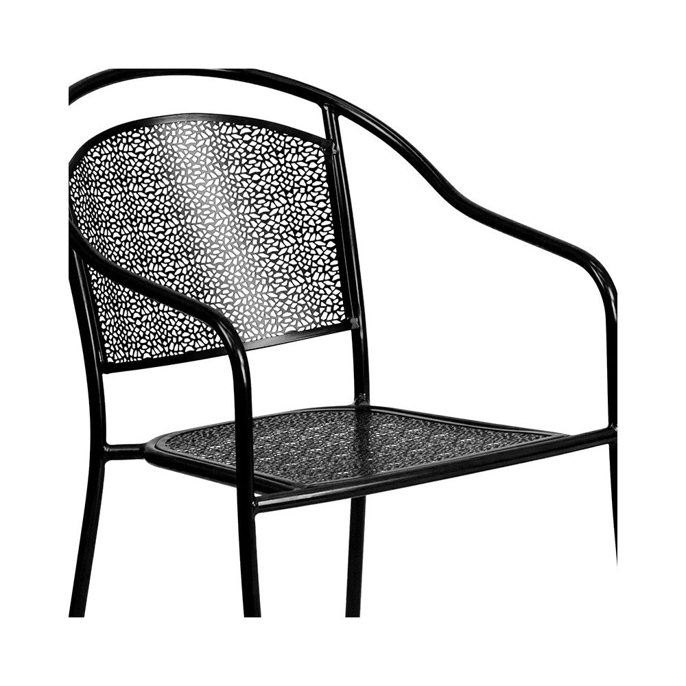 Commercial Grade 35.25" Round Black Indoor-Outdoor Steel Patio Table Set with 4 Round Back Chairs