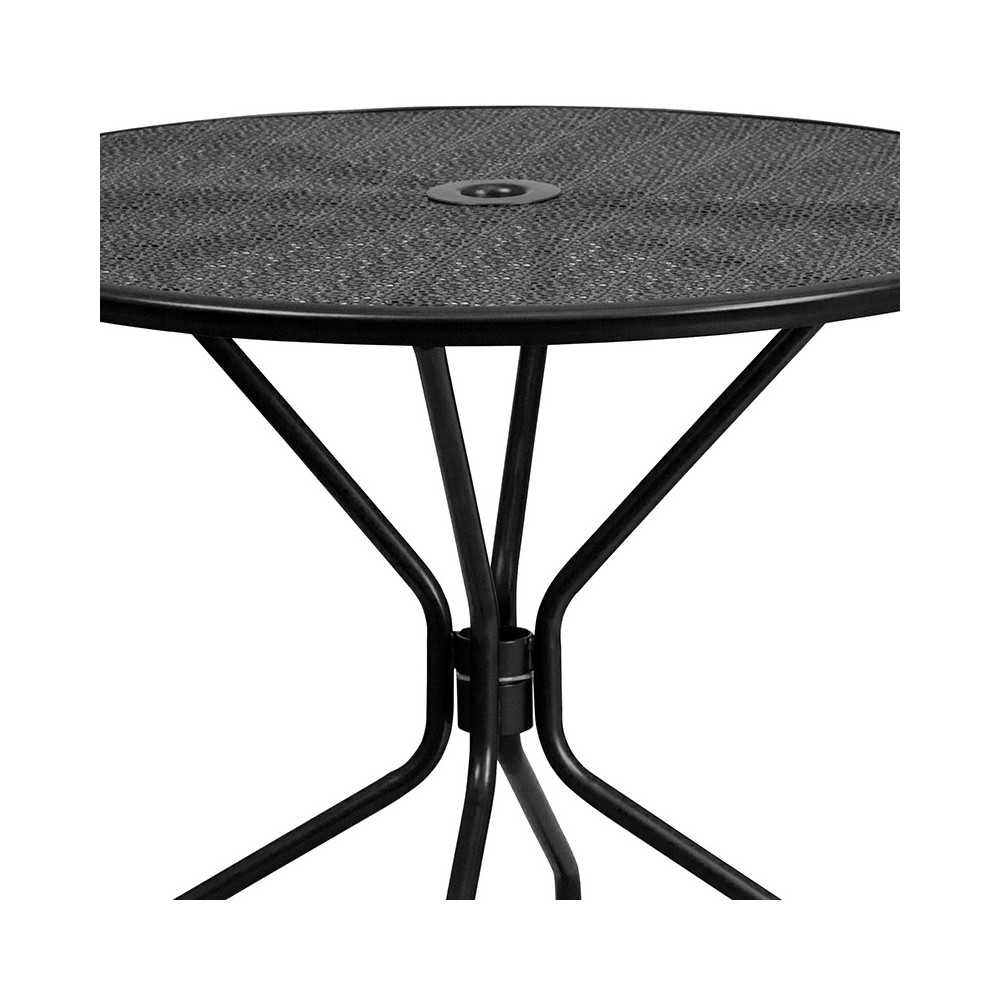 Commercial Grade 35.25" Round Black Indoor-Outdoor Steel Patio Table Set with 4 Round Back Chairs