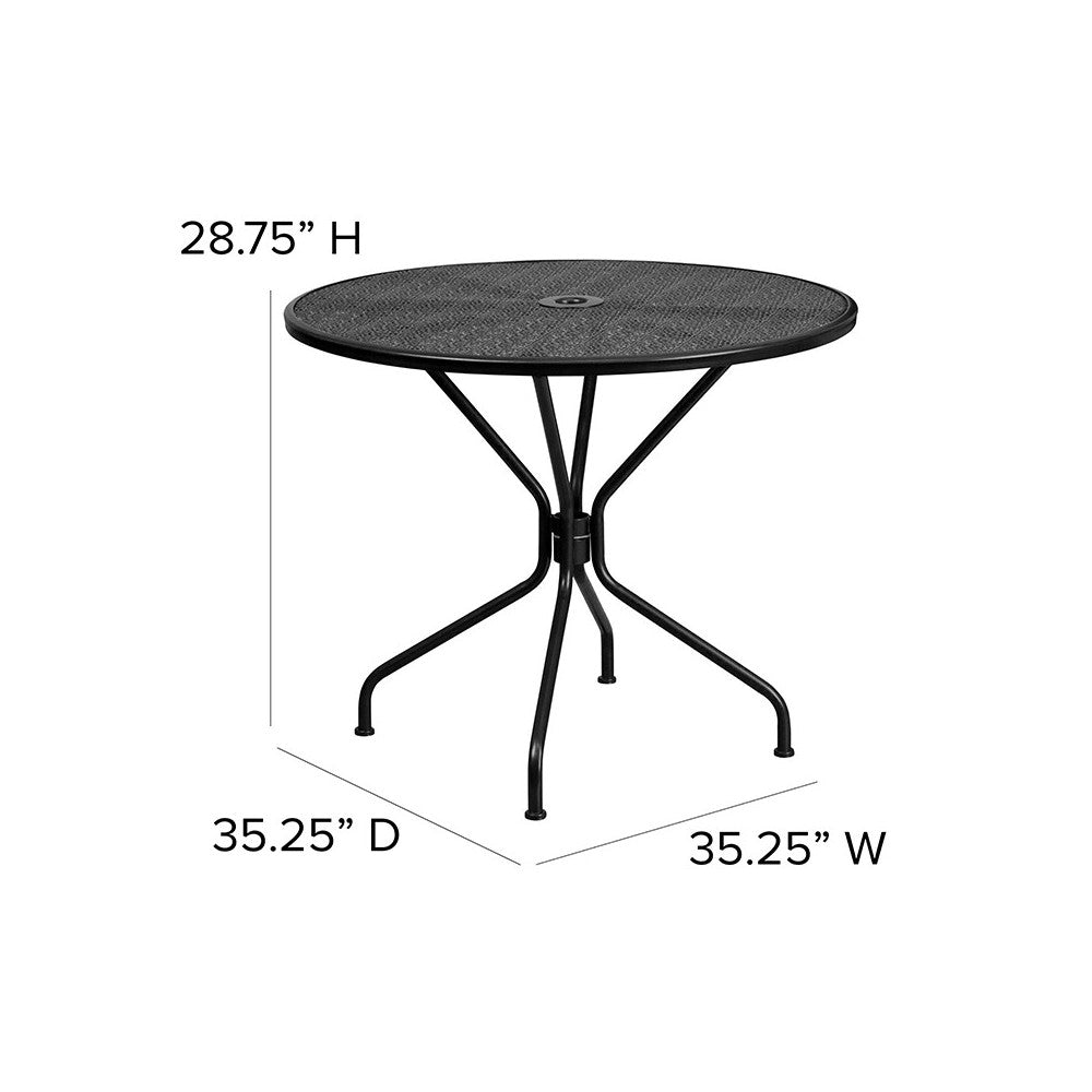 Commercial Grade 35.25" Round Black Indoor-Outdoor Steel Patio Table Set with 4 Round Back Chairs