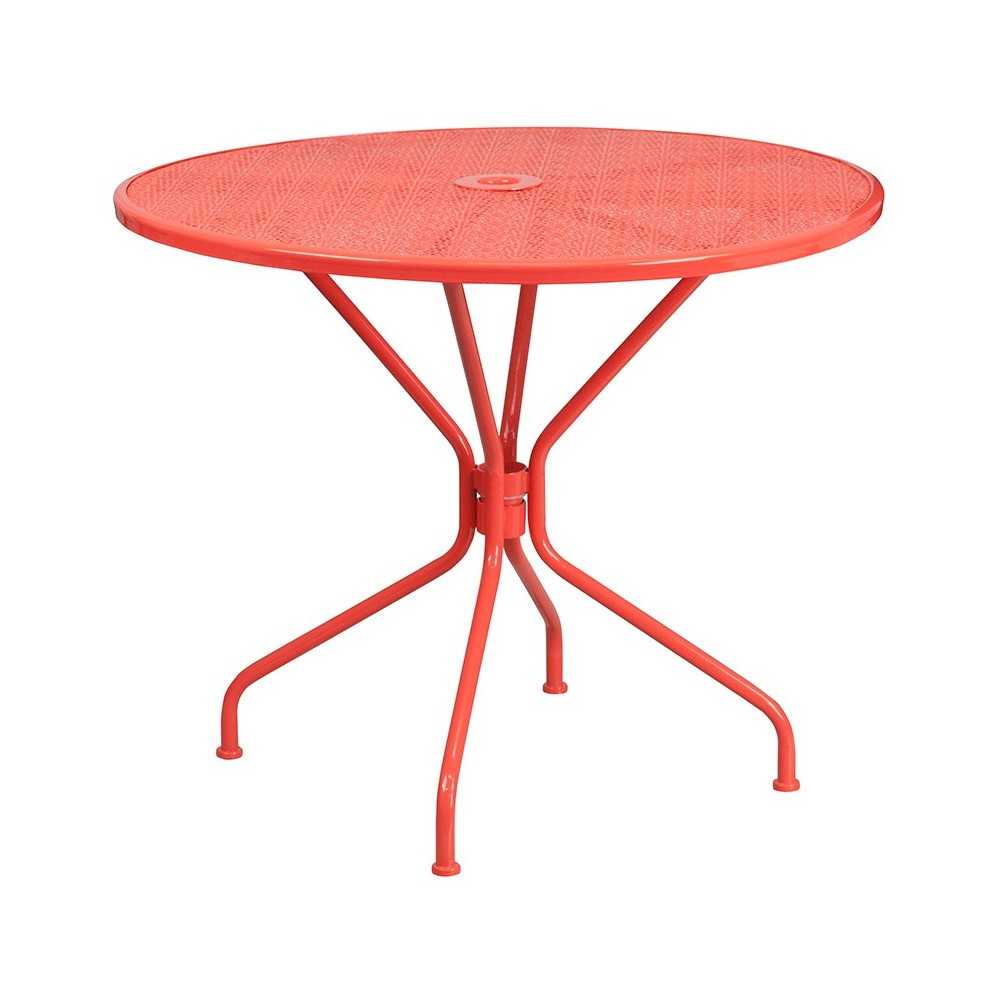 Commercial Grade 35.25" Round Coral Indoor-Outdoor Steel Patio Table Set with 4 Round Back Chairs