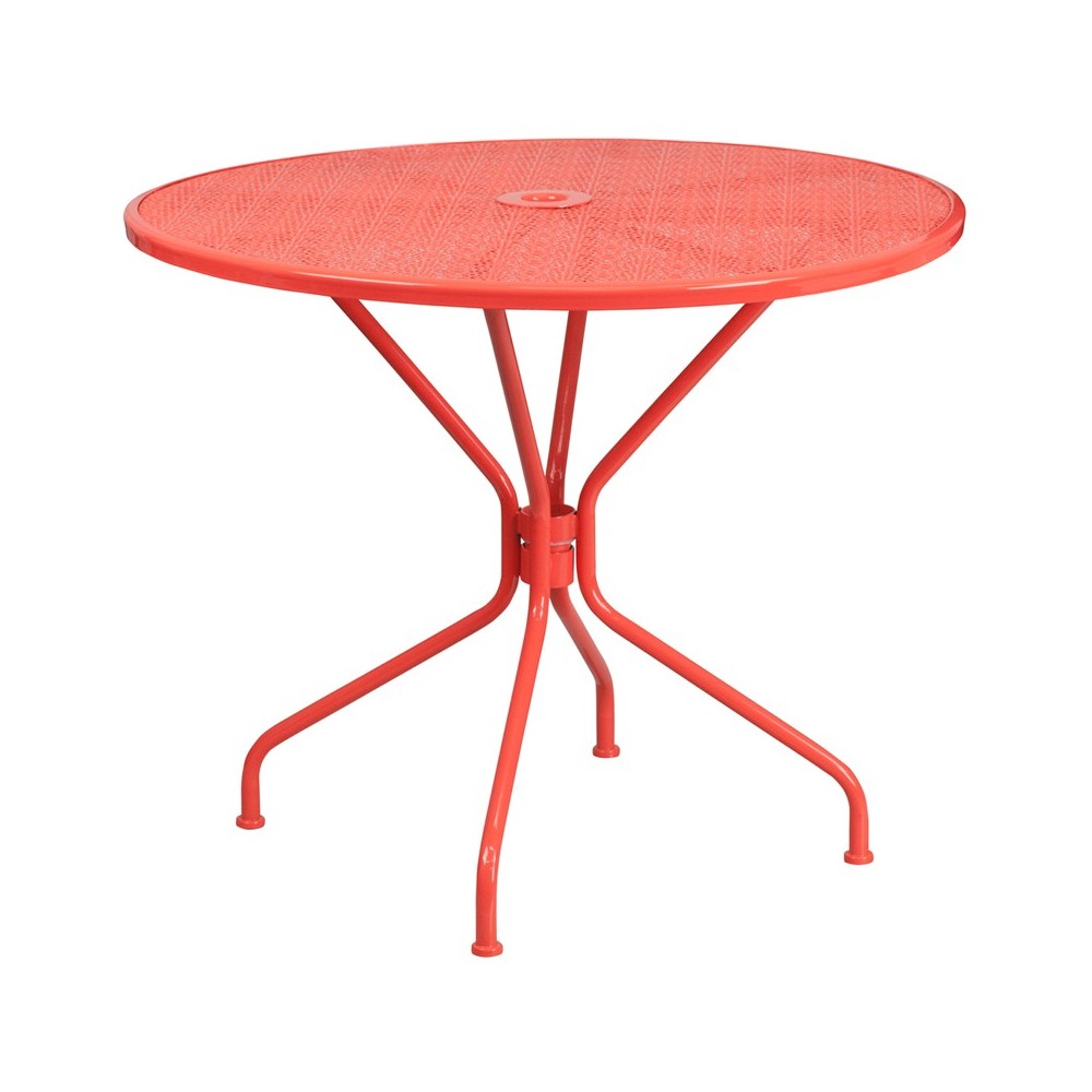 Commercial Grade 35.25" Round Coral Indoor-Outdoor Steel Patio Table