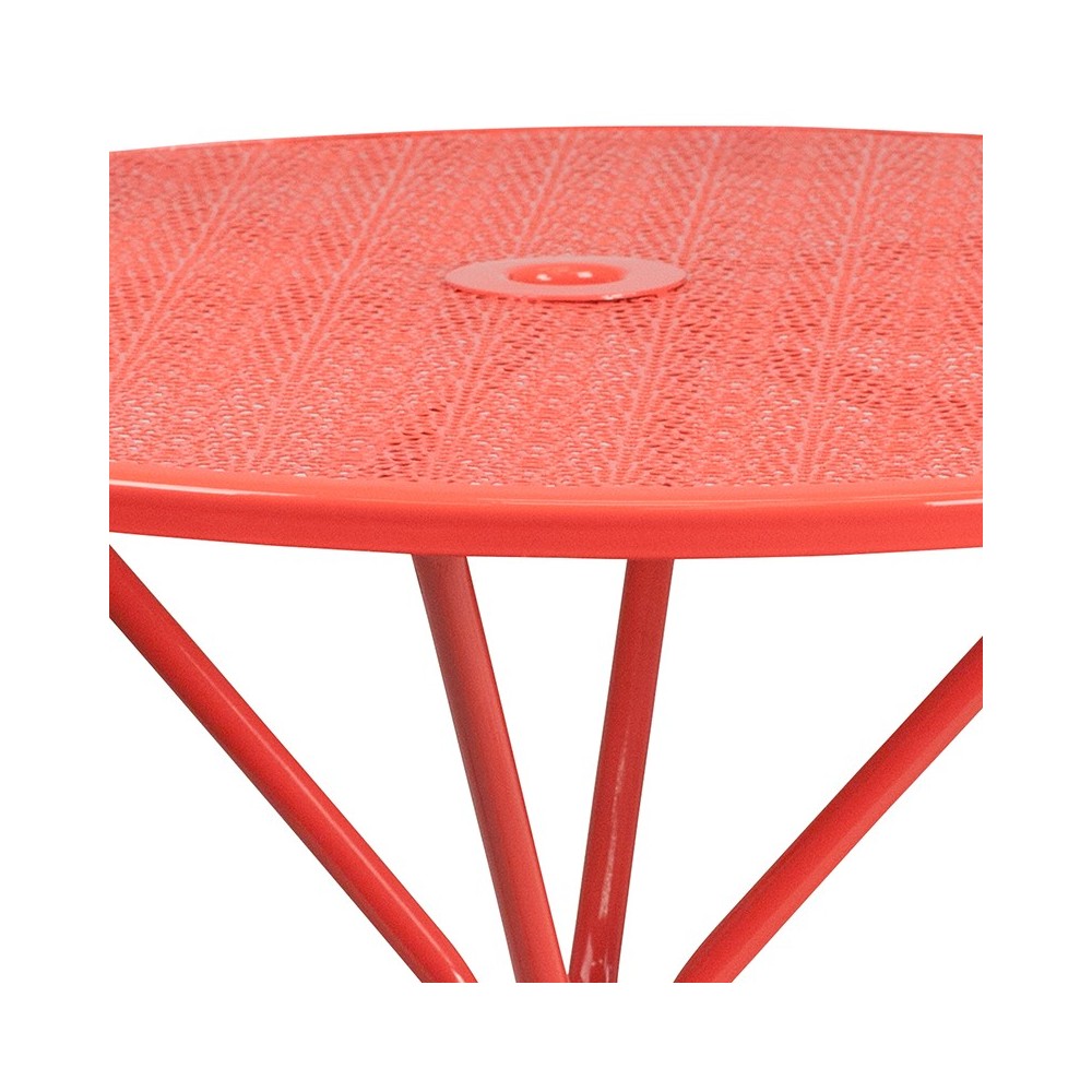 Commercial Grade 35.25" Round Coral Indoor-Outdoor Steel Patio Table