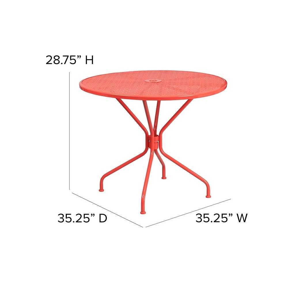 Commercial Grade 35.25" Round Coral Indoor-Outdoor Steel Patio Table