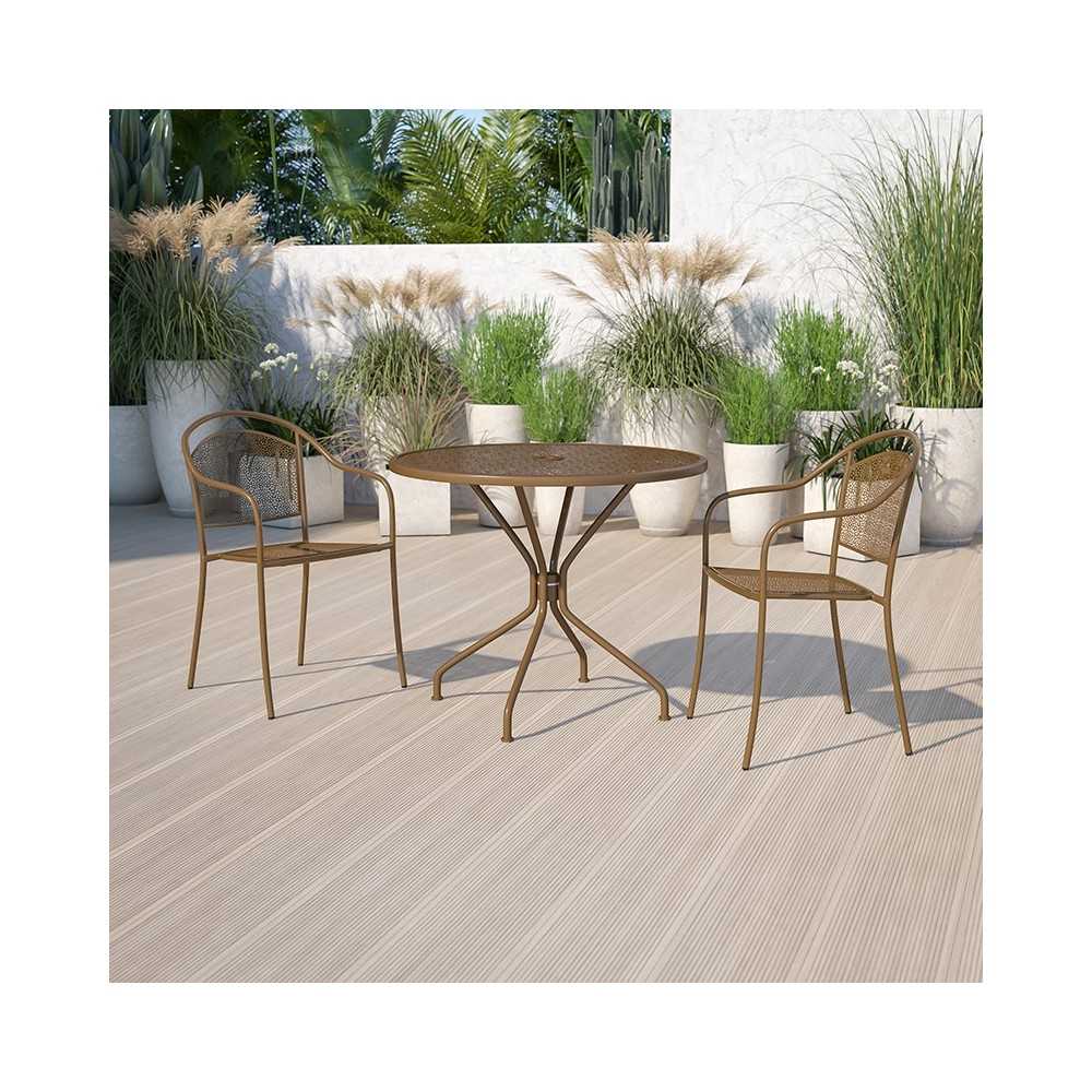 Commercial Grade 35.25" Round Gold Indoor-Outdoor Steel Patio Table