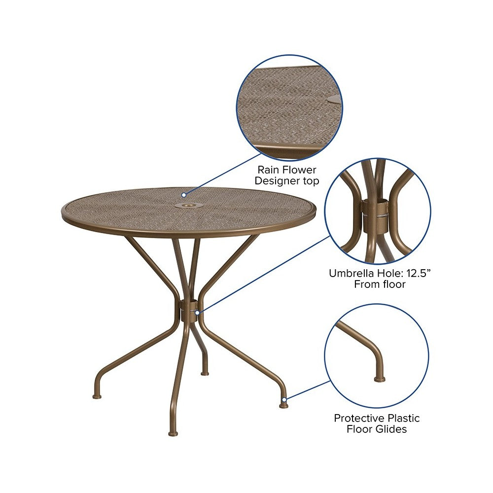 Commercial Grade 35.25" Round Gold Indoor-Outdoor Steel Patio Table