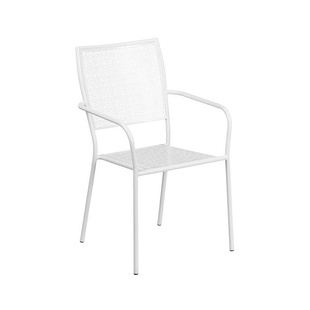 Commercial Grade 35.25" Round White Indoor-Outdoor Steel Patio Table Set with 2 Square Back Chairs