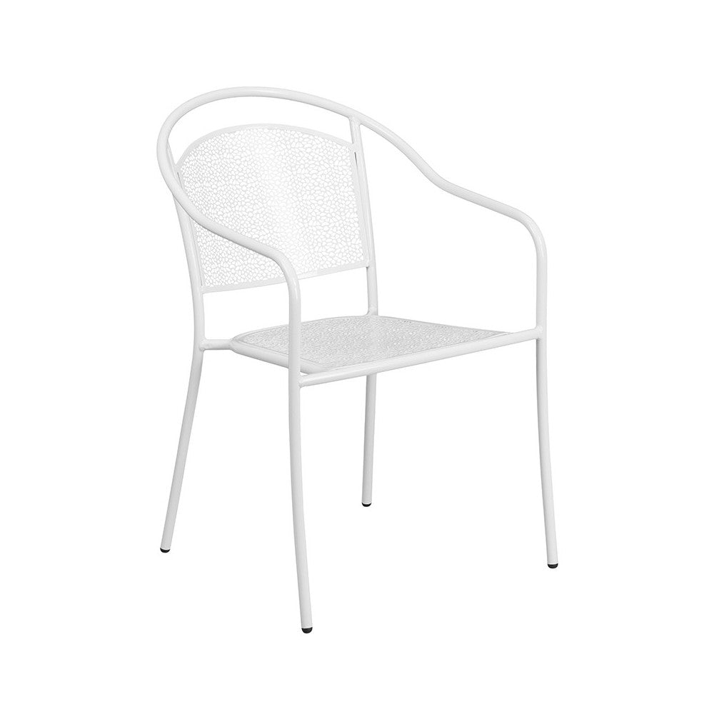 Commercial Grade 35.25" Round White Indoor-Outdoor Steel Patio Table Set with 4 Round Back Chairs