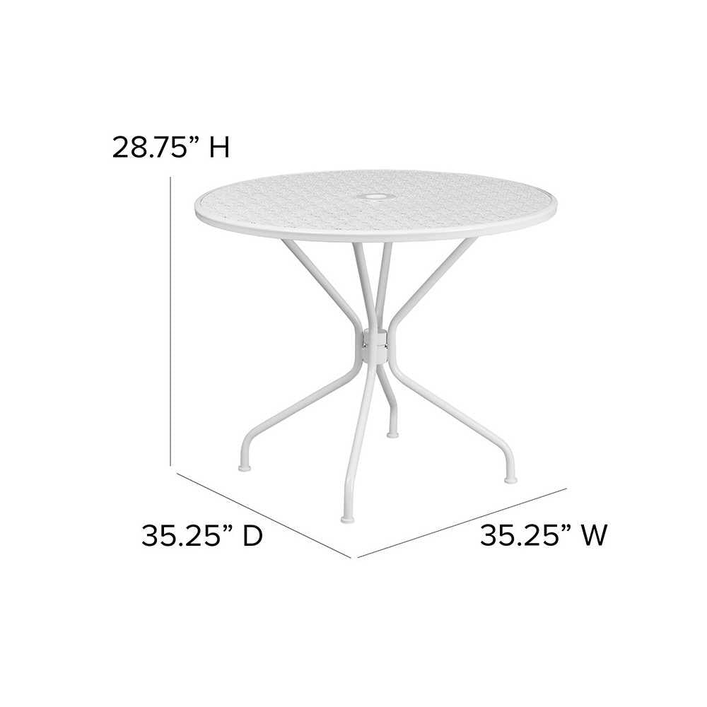 Commercial Grade 35.25" Round White Indoor-Outdoor Steel Patio Table