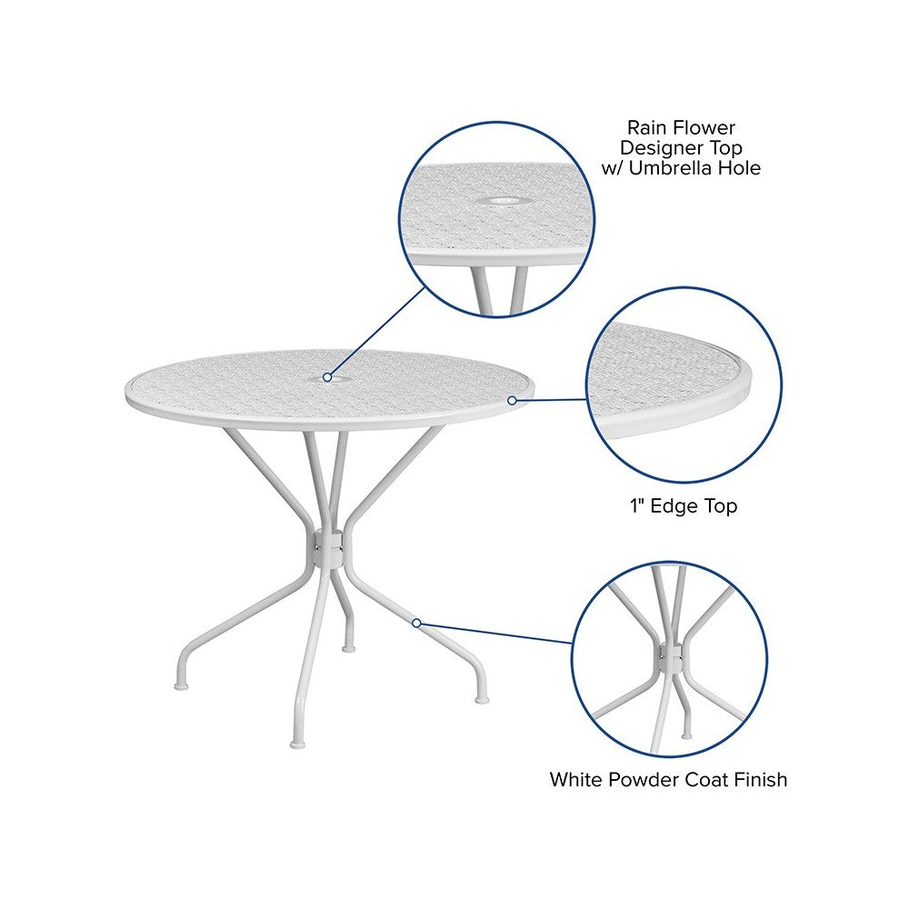 Commercial Grade 35.25" Round White Indoor-Outdoor Steel Patio Table