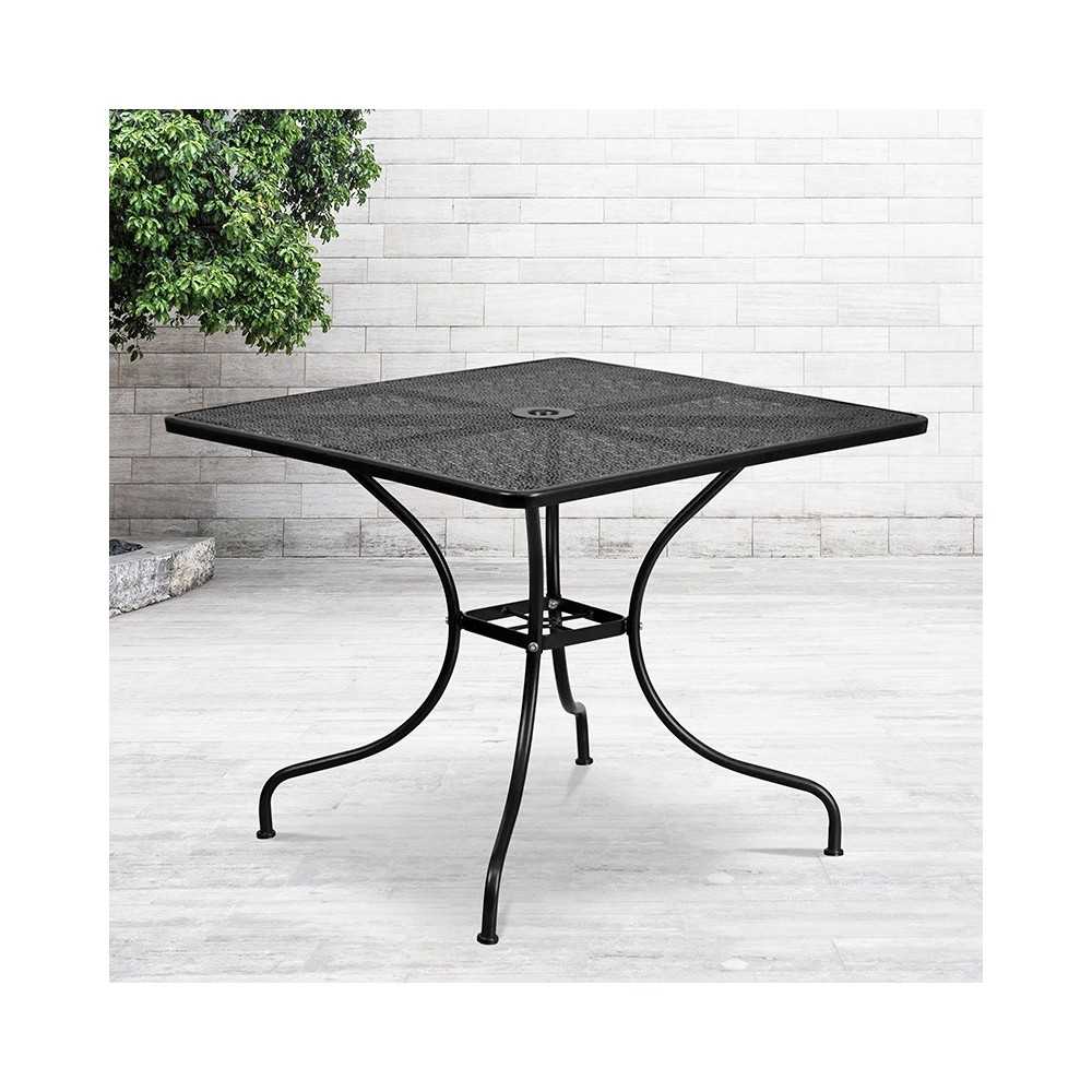 Commercial Grade 35.5" Square Black Indoor-Outdoor Steel Patio Table