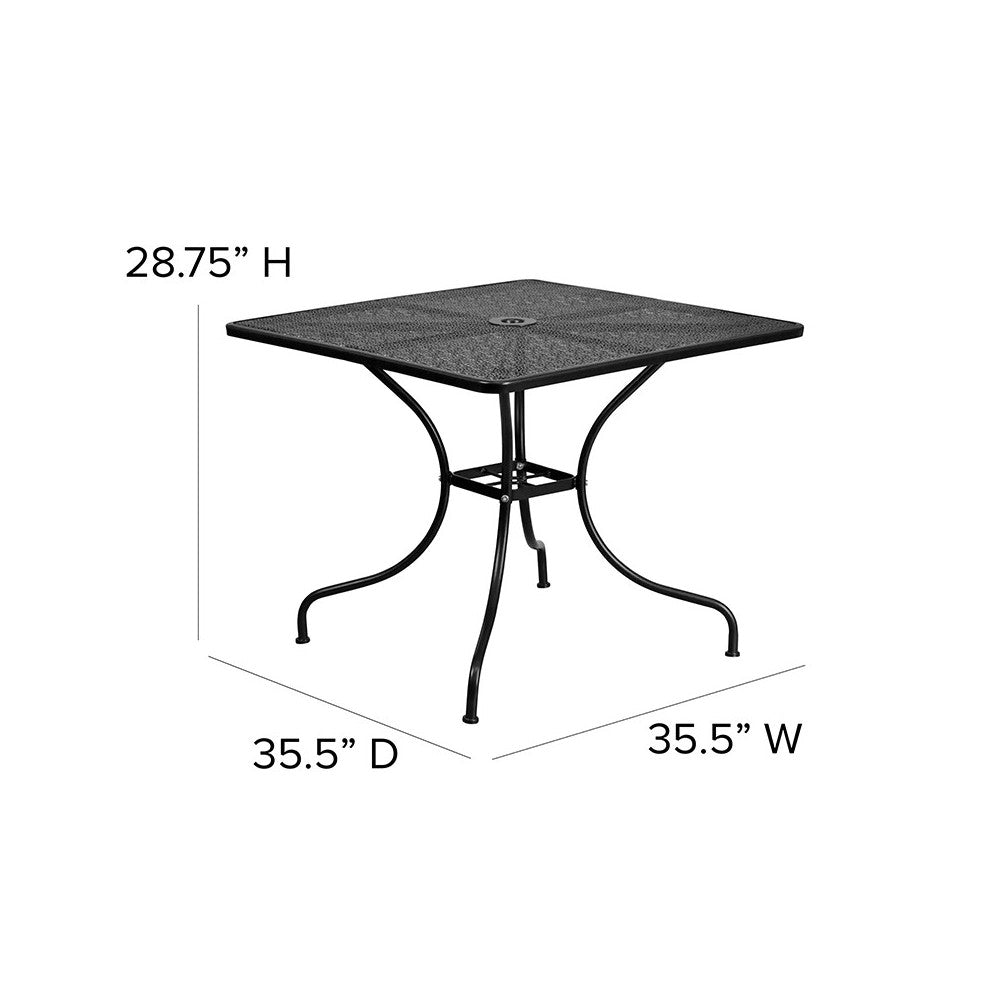 Commercial Grade 35.5" Square Black Indoor-Outdoor Steel Patio Table