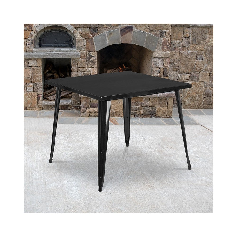 Commercial Grade 35.5" Square Black Metal Indoor-Outdoor Table