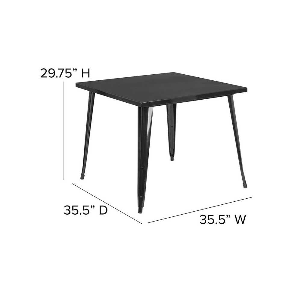Commercial Grade 35.5" Square Black Metal Indoor-Outdoor Table