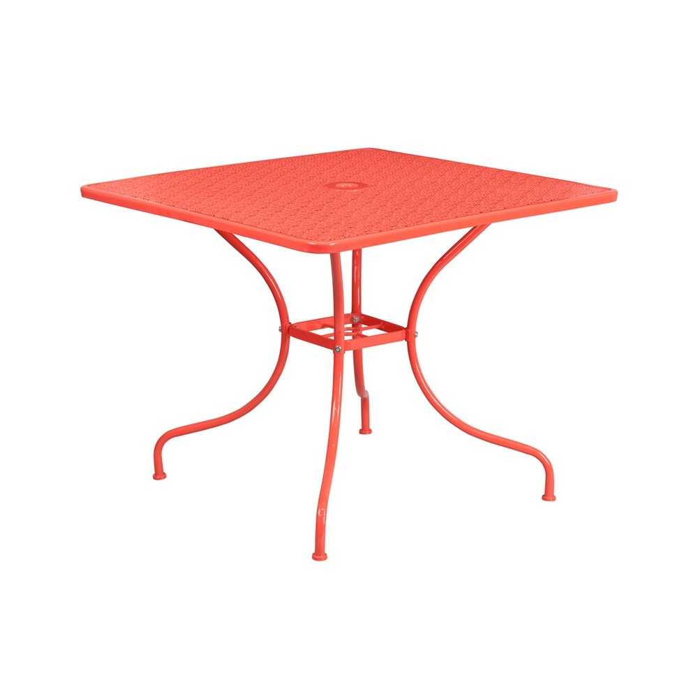 Commercial Grade 35.5" Square Coral Indoor-Outdoor Steel Patio Table