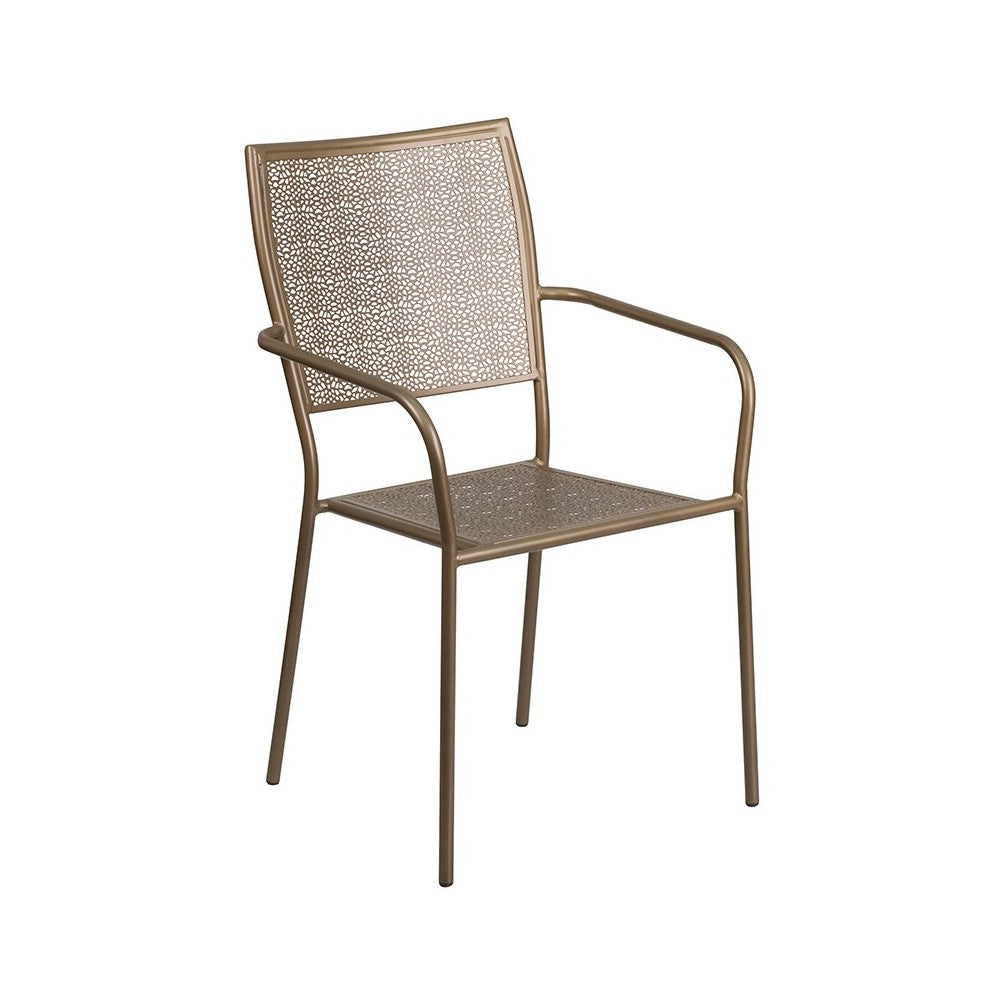 Commercial Grade 35.5" Square Gold Indoor-Outdoor Steel Patio Table Set with 2 Square Back Chairs