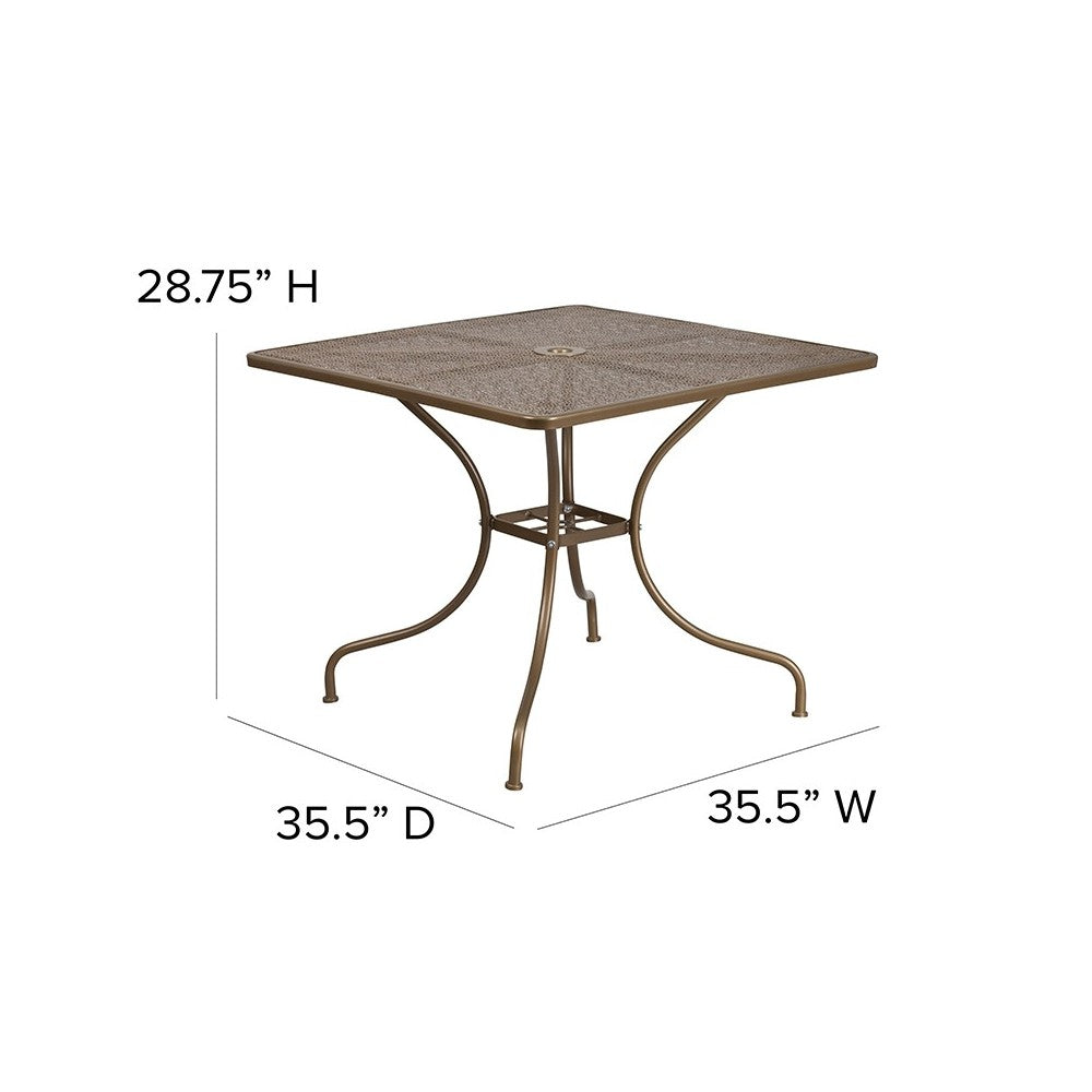 Commercial Grade 35.5" Square Gold Indoor-Outdoor Steel Patio Table