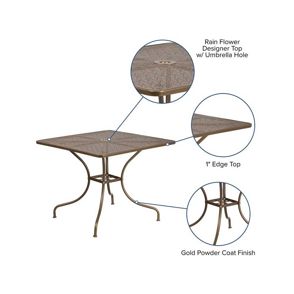 Commercial Grade 35.5" Square Gold Indoor-Outdoor Steel Patio Table