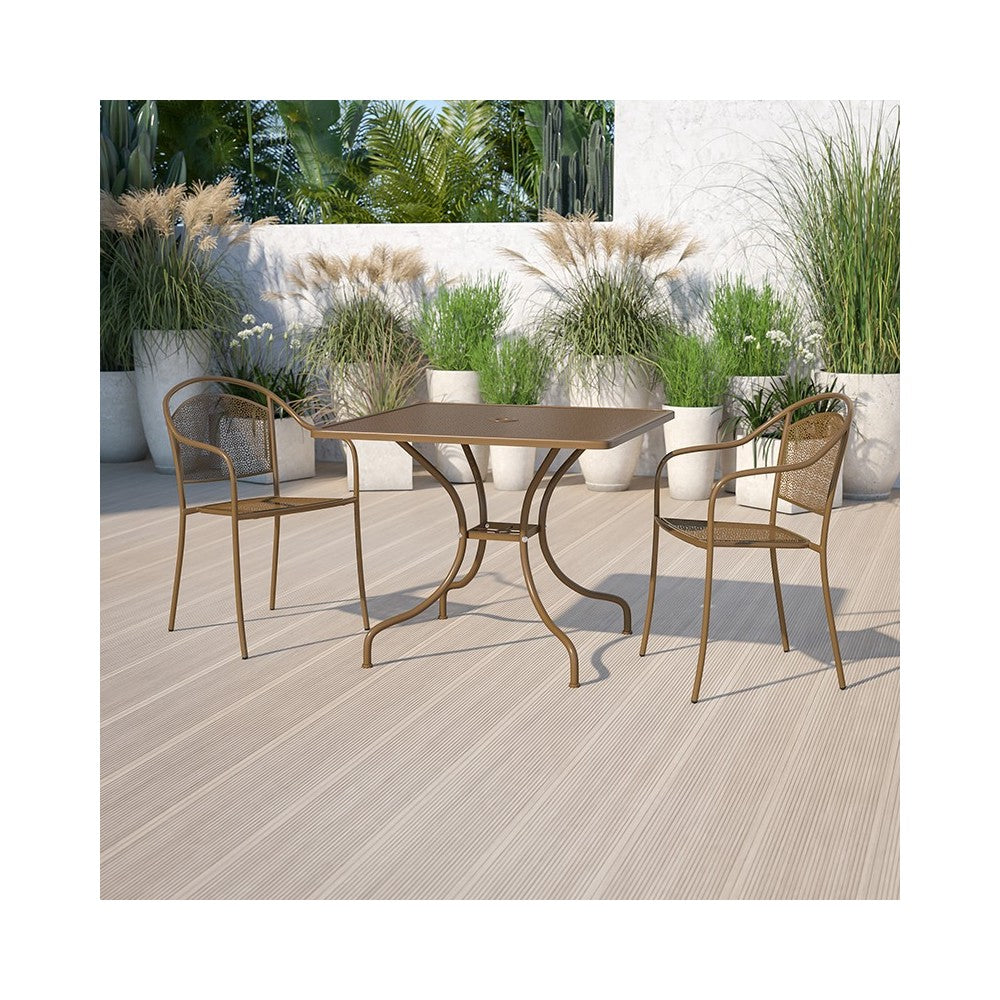 Commercial Grade 35.5" Square Gold Indoor-Outdoor Steel Patio Table