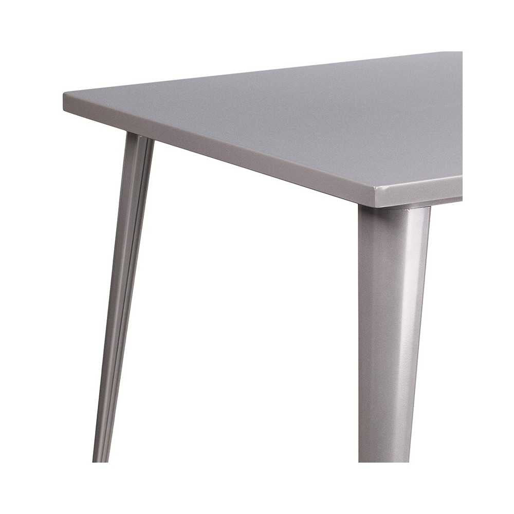 Commercial Grade 35.5" Square Silver Metal Indoor-Outdoor Table
