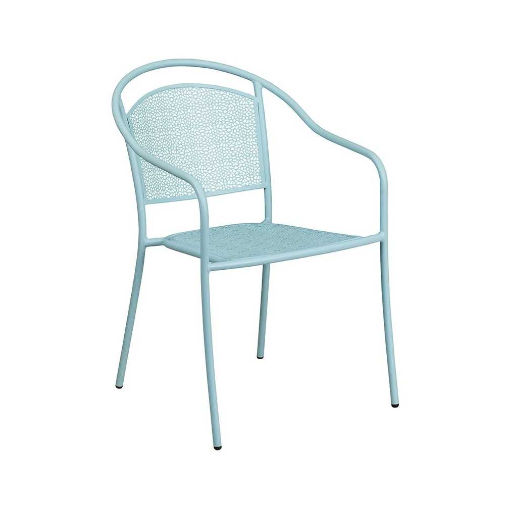 Commercial Grade 35.5" Square Sky Blue Indoor-Outdoor Steel Patio Table Set with 2 Round Back Chairs