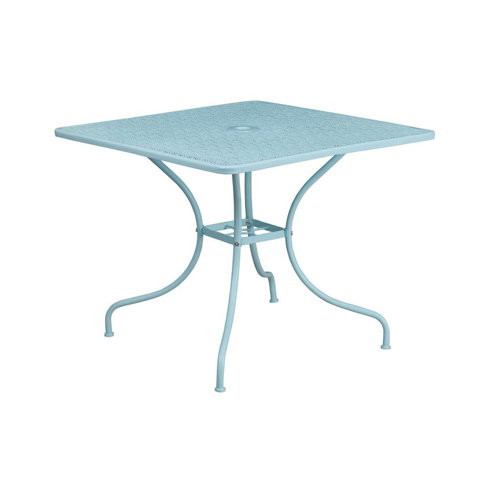 Commercial Grade 35.5" Square Sky Blue Indoor-Outdoor Steel Patio Table
