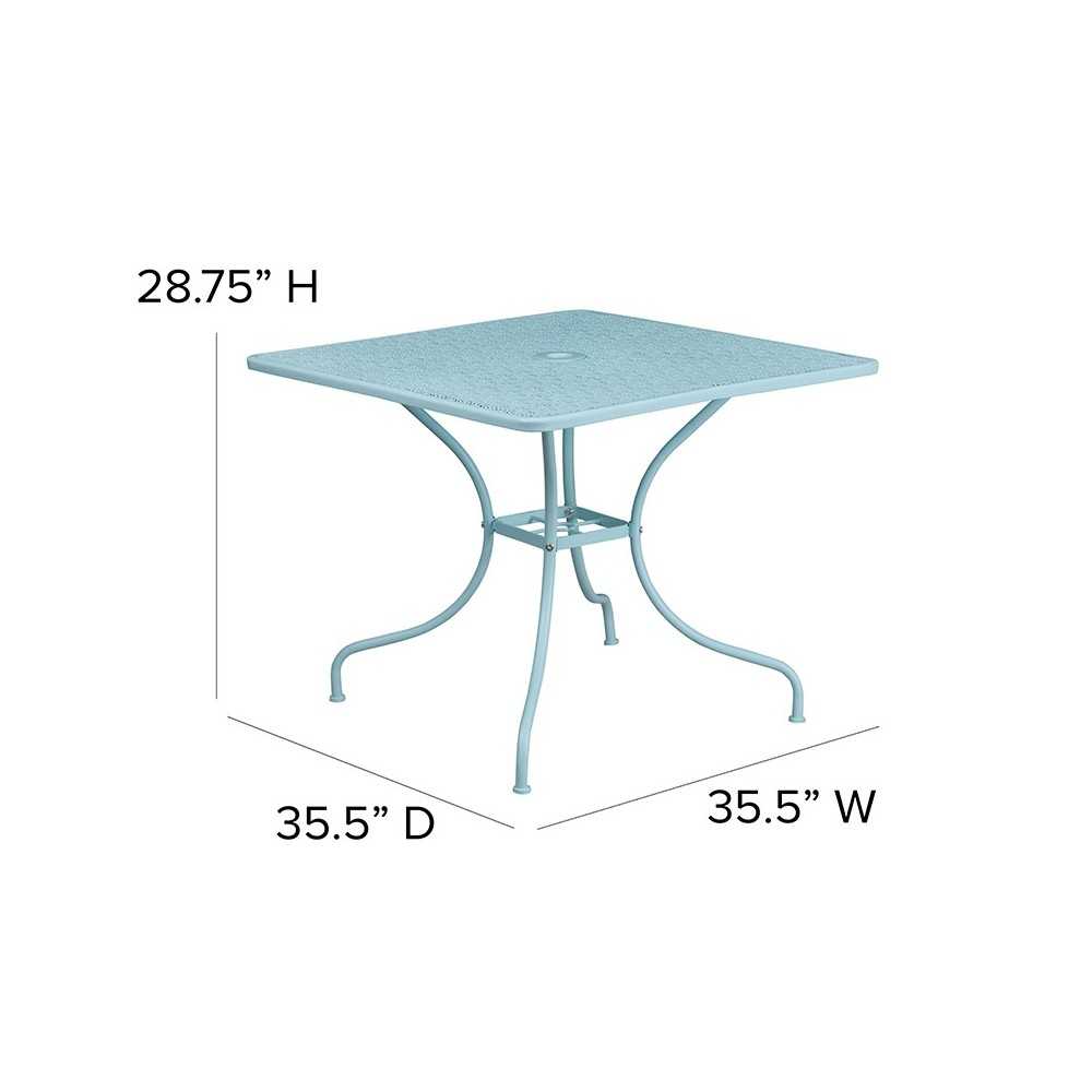 Commercial Grade 35.5" Square Sky Blue Indoor-Outdoor Steel Patio Table