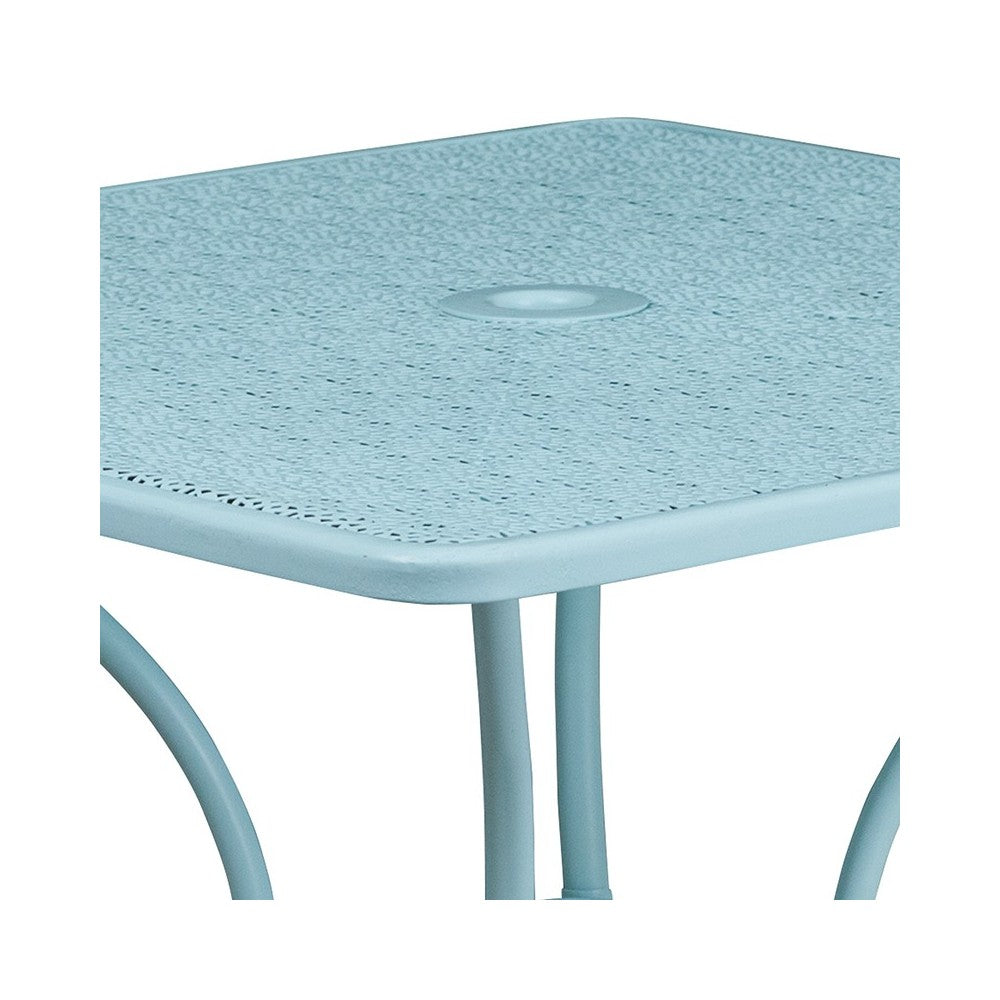 Commercial Grade 35.5" Square Sky Blue Indoor-Outdoor Steel Patio Table