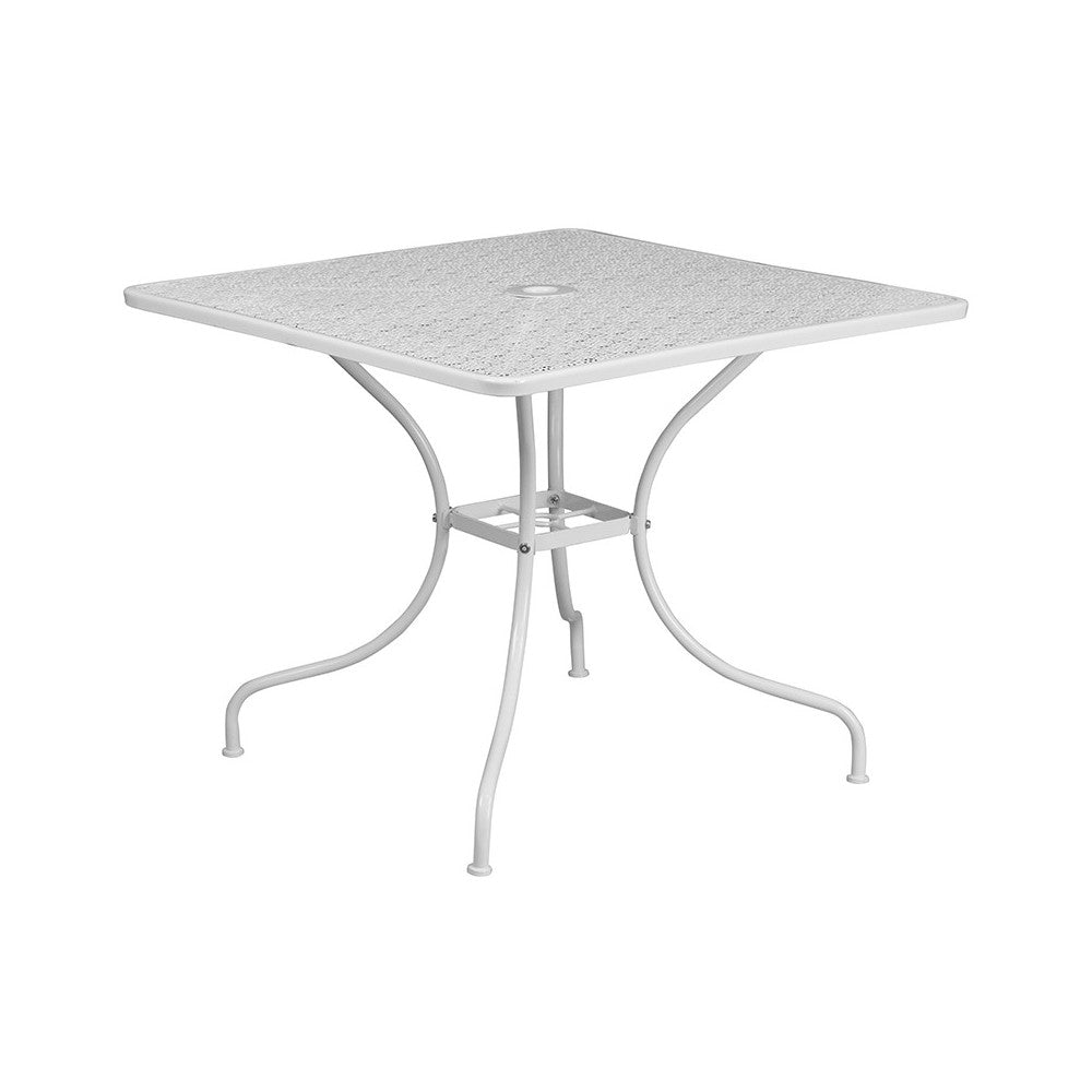 Commercial Grade 35.5" Square White Indoor-Outdoor Steel Patio Table Set with 2 Round Back Chairs