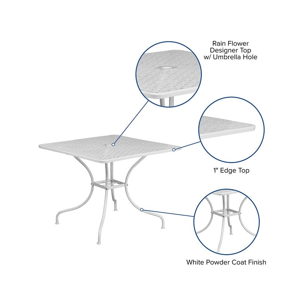 Commercial Grade 35.5" Square White Indoor-Outdoor Steel Patio Table