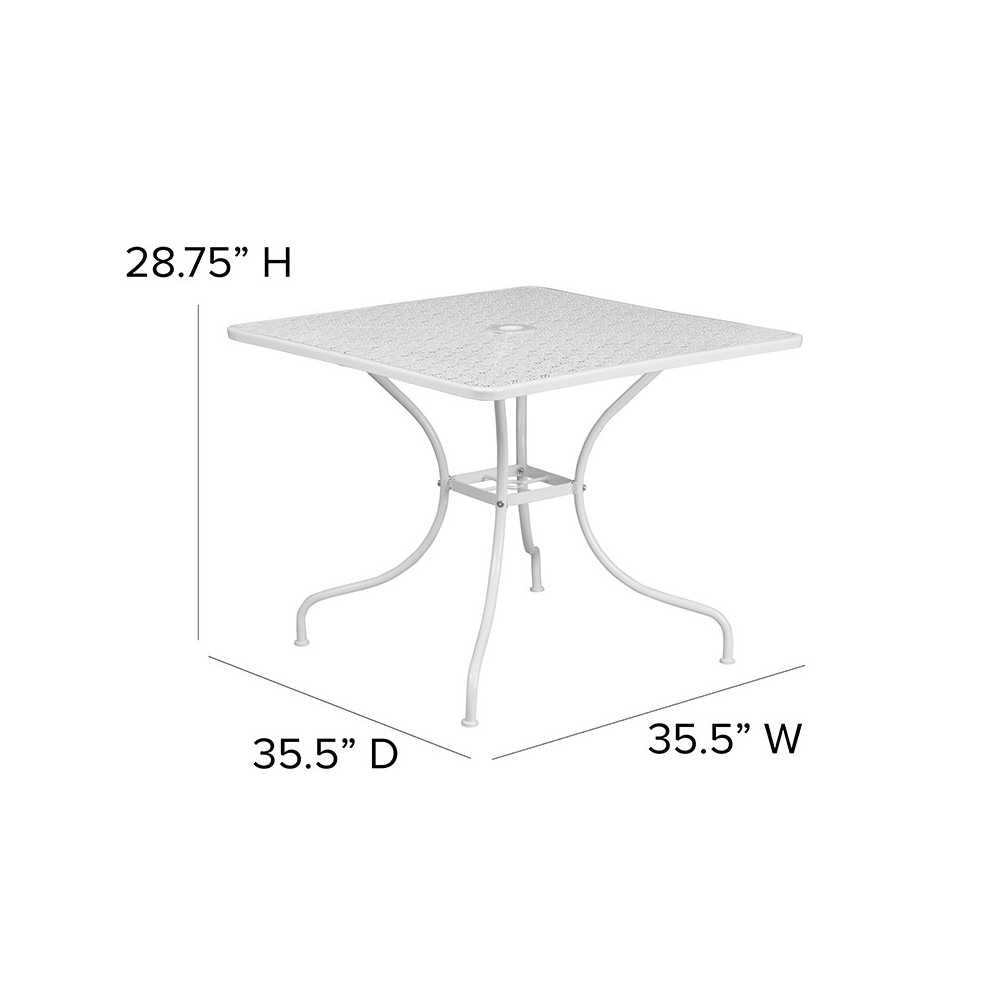 Commercial Grade 35.5" Square White Indoor-Outdoor Steel Patio Table