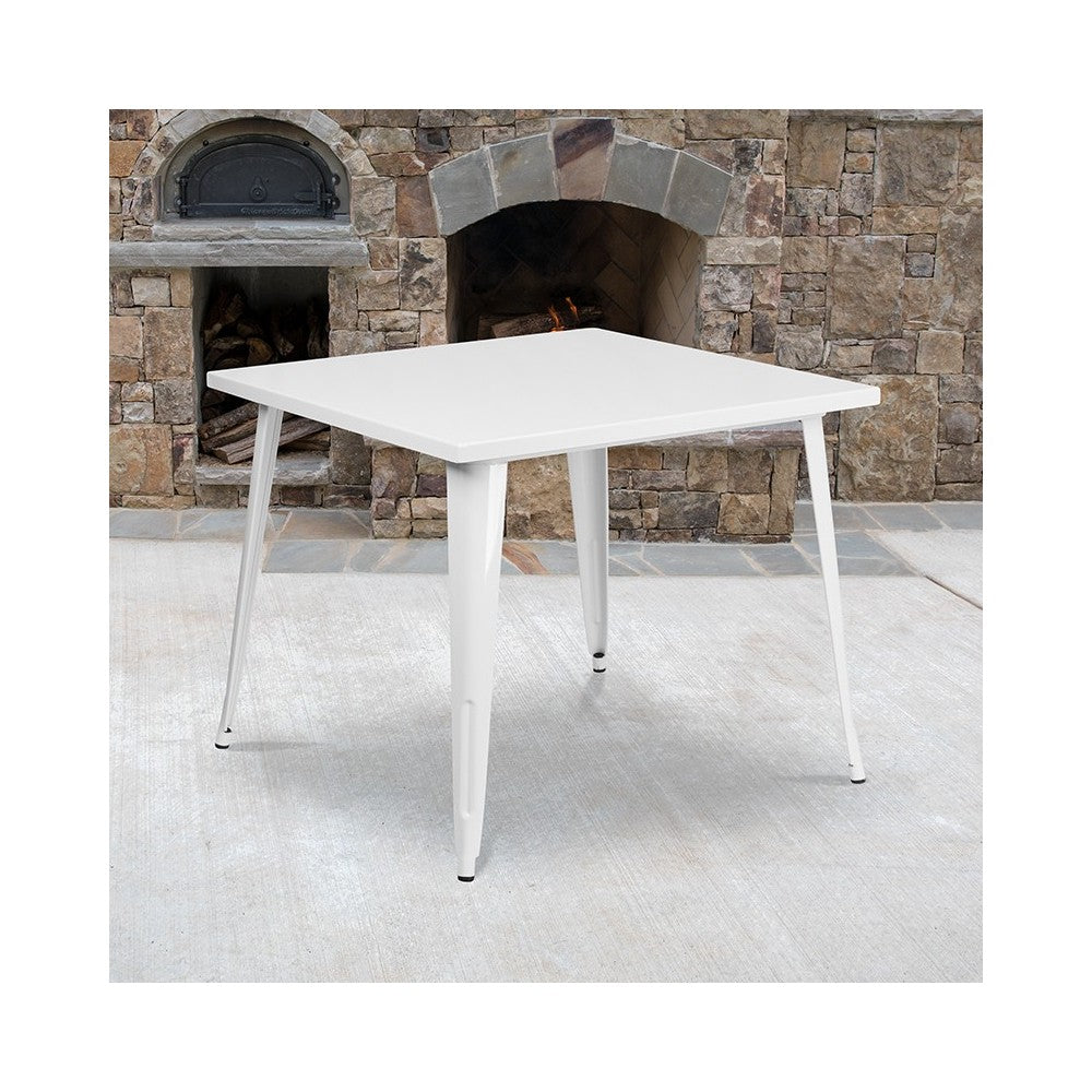 Commercial Grade 35.5" Square White Metal Indoor-Outdoor Table