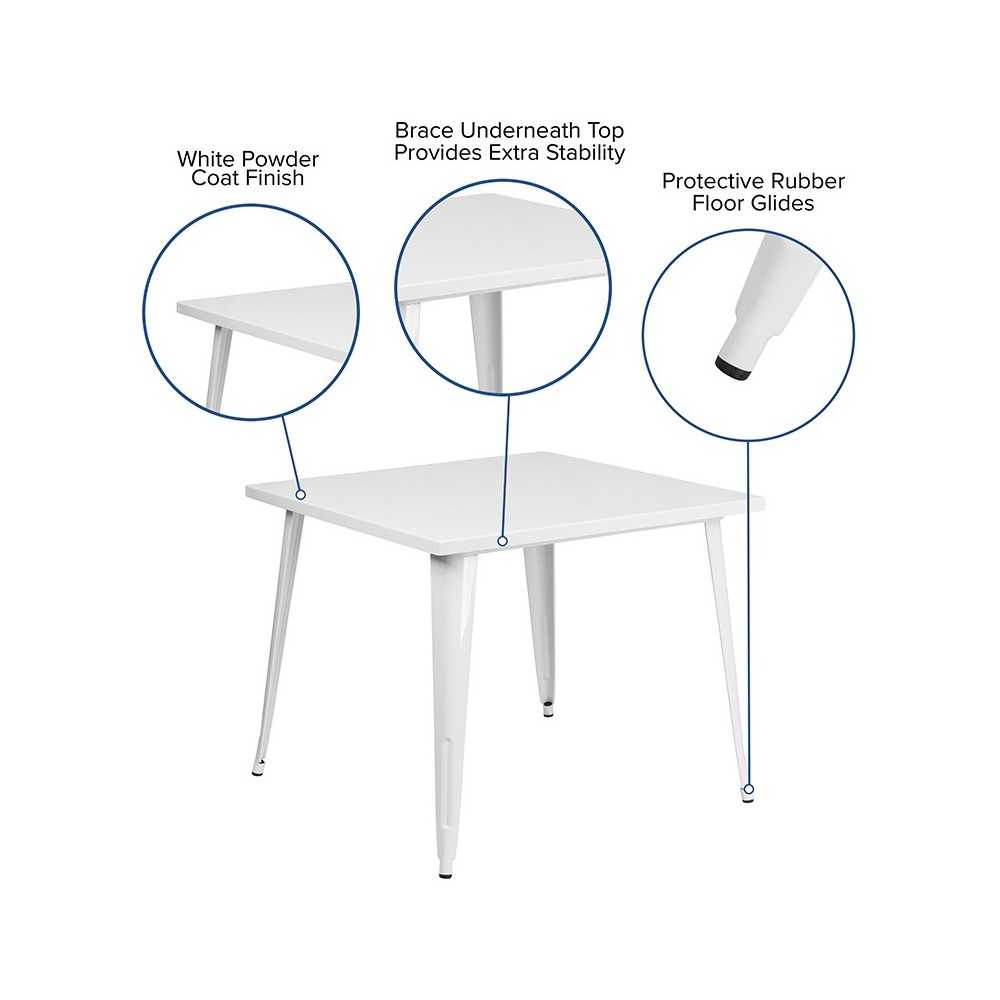 Commercial Grade 35.5" Square White Metal Indoor-Outdoor Table