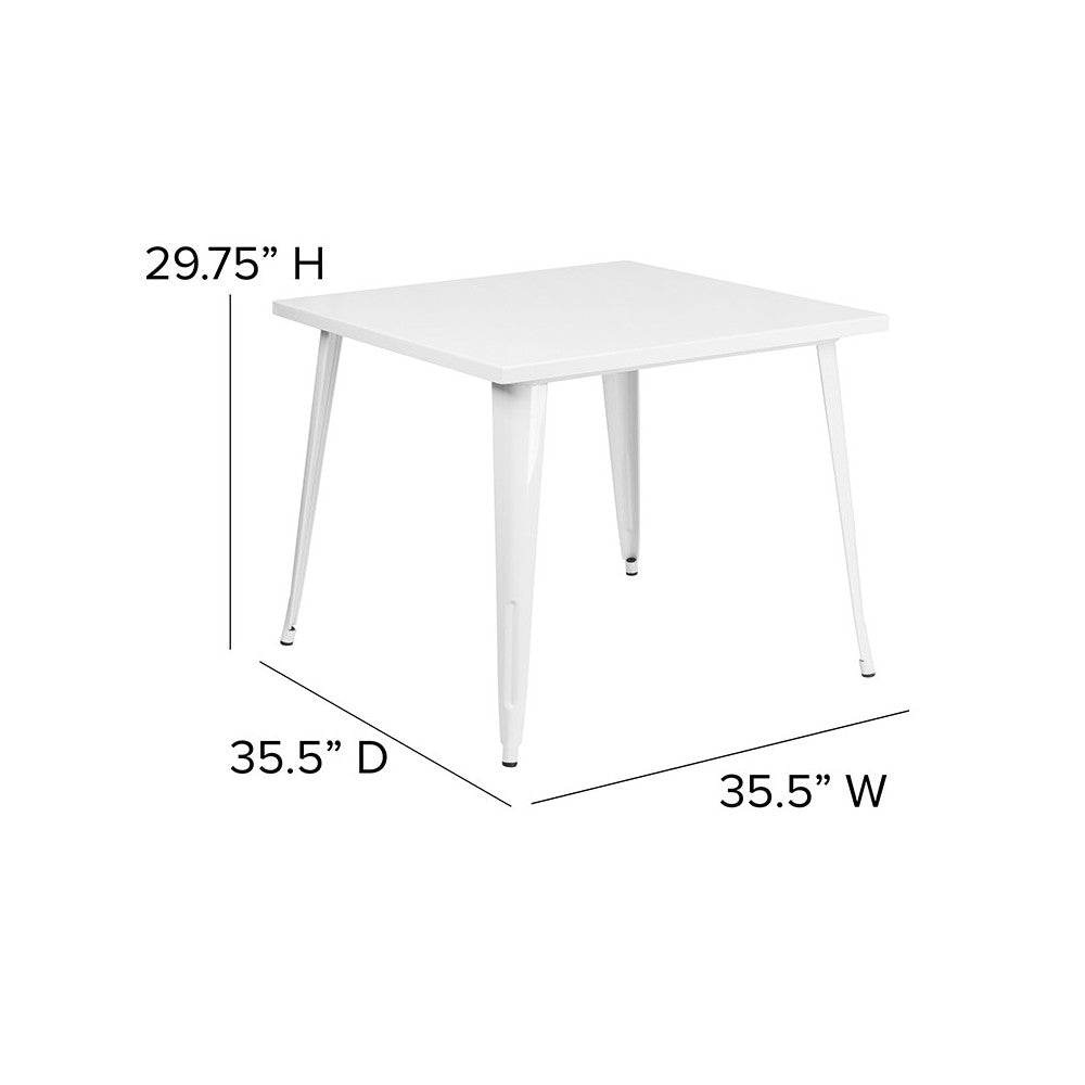 Commercial Grade 35.5" Square White Metal Indoor-Outdoor Table
