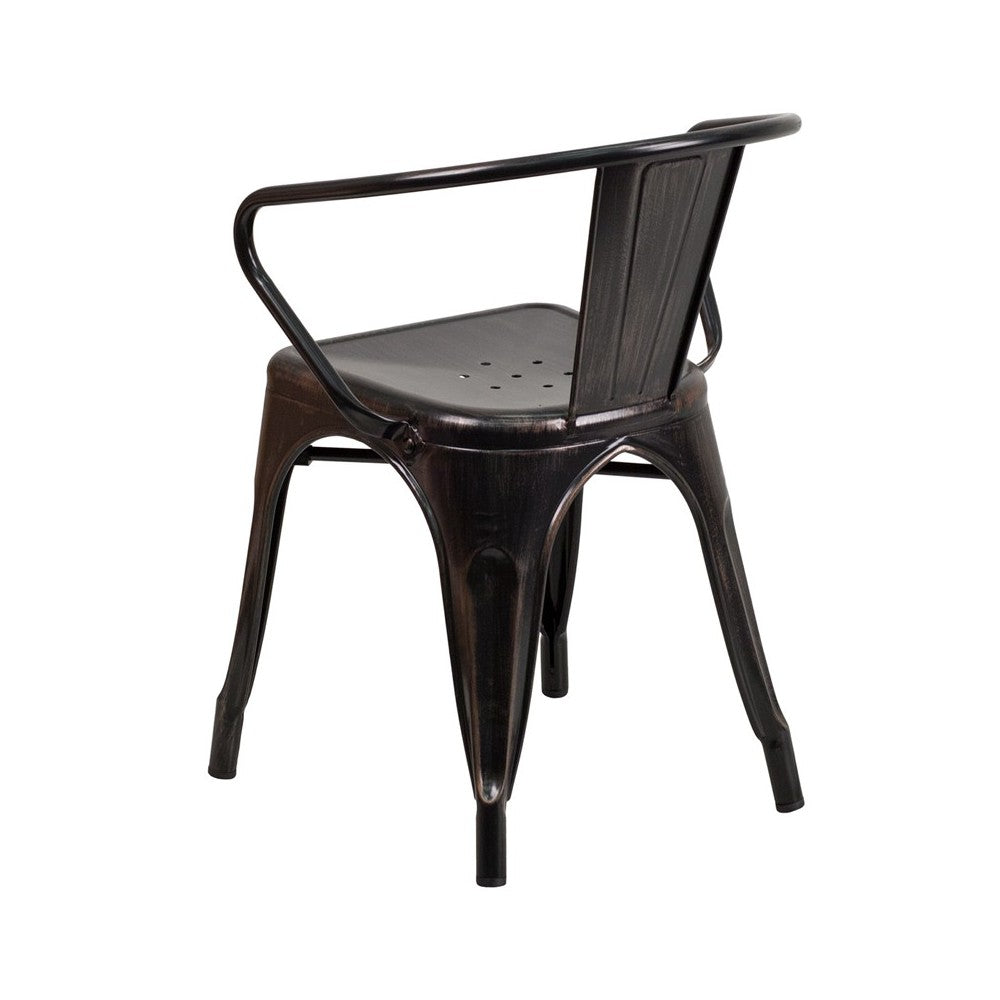 Commercial Grade Black-Antique Gold Metal Indoor-Outdoor Chair with Arms