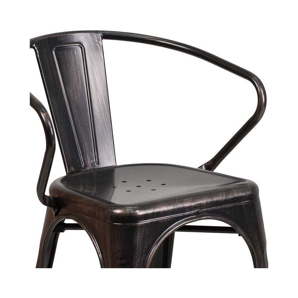 Commercial Grade Black-Antique Gold Metal Indoor-Outdoor Chair with Arms