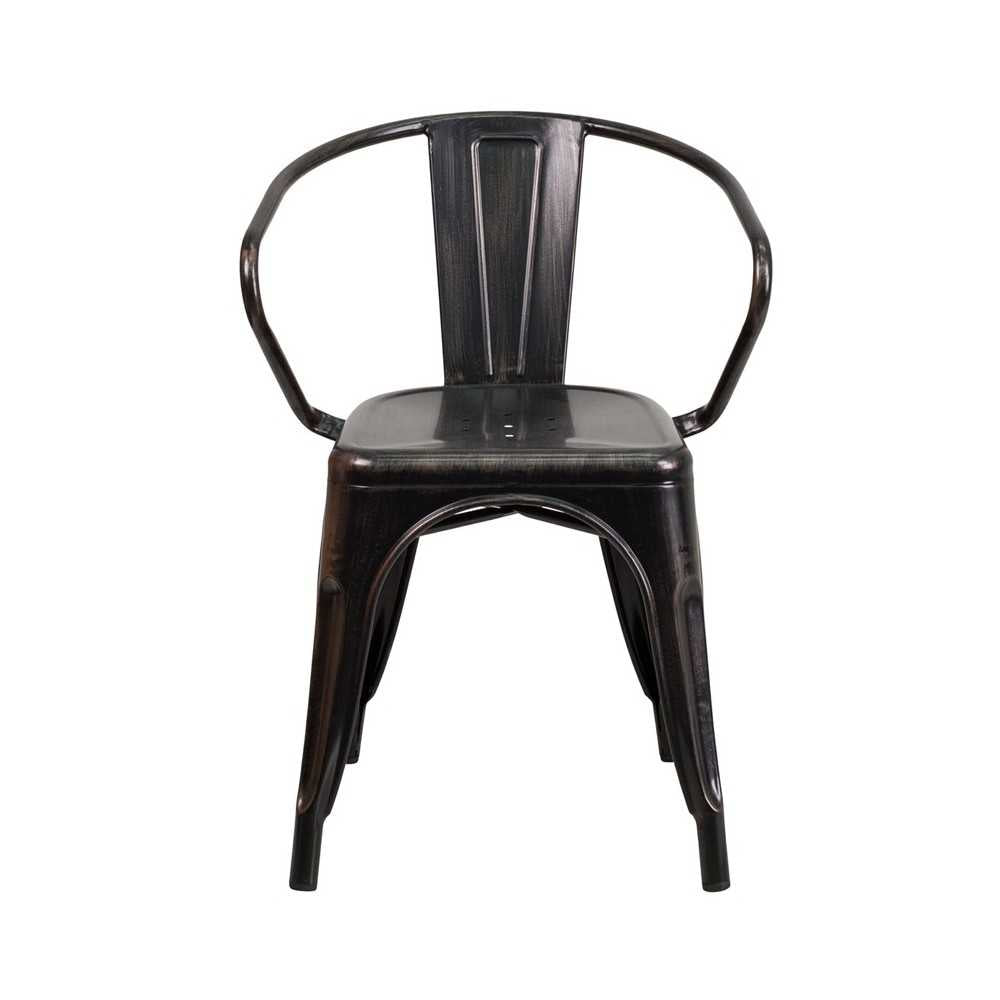 Commercial Grade Black-Antique Gold Metal Indoor-Outdoor Chair with Arms